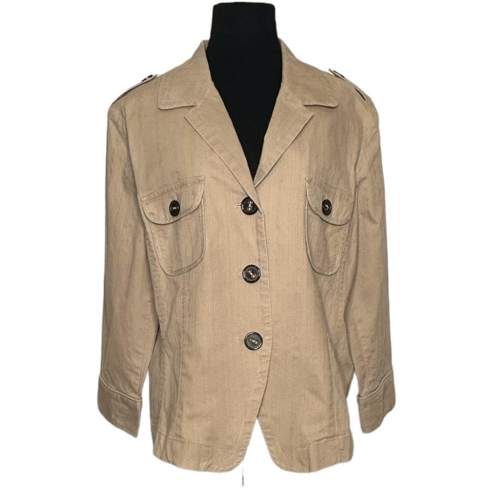 Talbots beige buttoned 3/4 sleeves lightweight jacket size Large